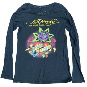 Ed Hardy Black Tee with Signature Logo External Love Large